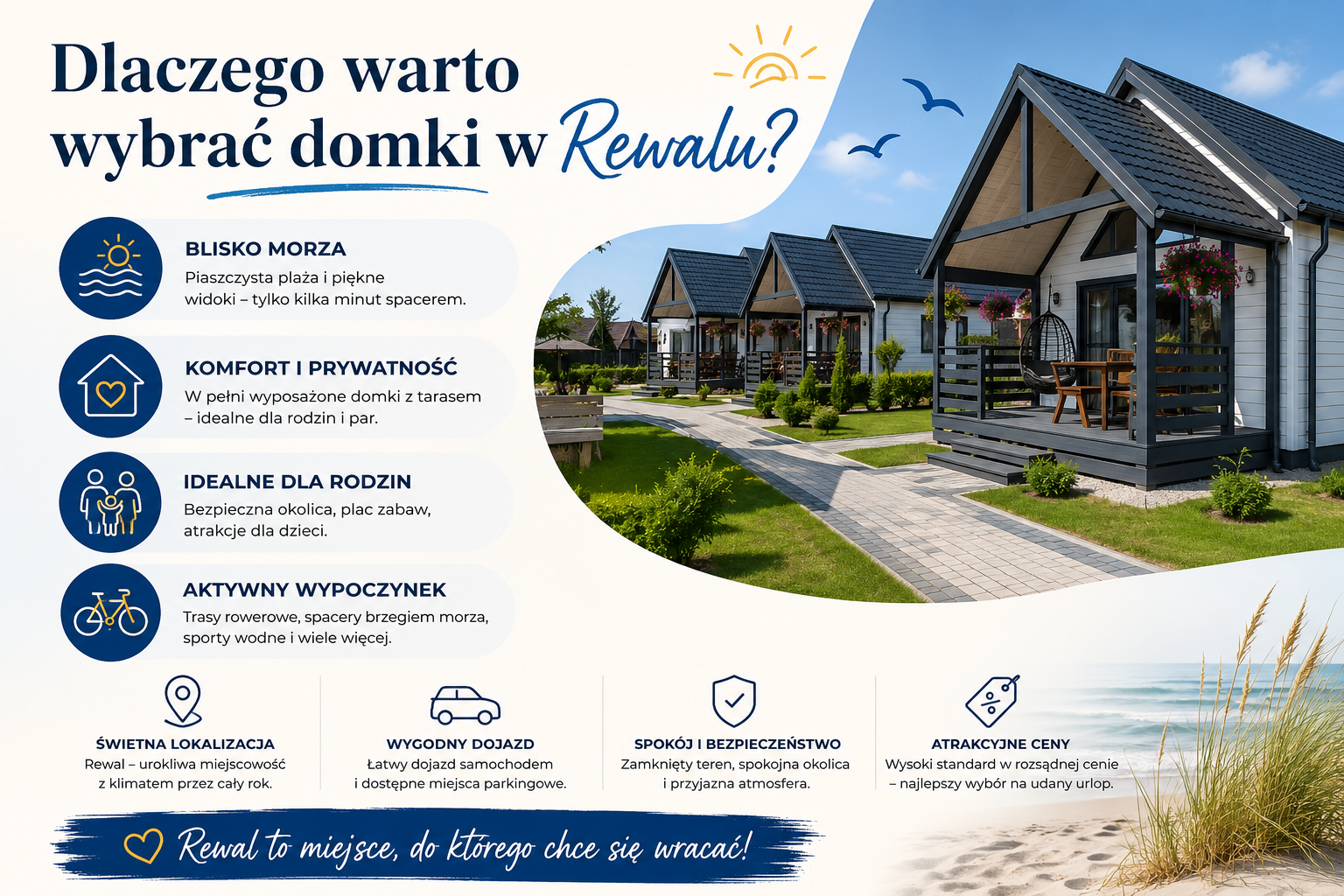 Nowoczesne domki wakacyjne z tarasami i ogrodem w Rewalu, blisko morza